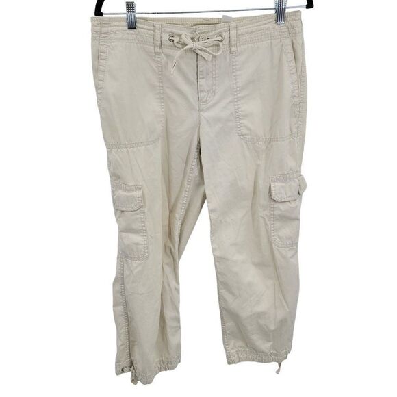 Liz Claiborne Lizwear Cropped Cargo Pants 6 Beige Drawstring Pockets Granola - Picture 1 of 13